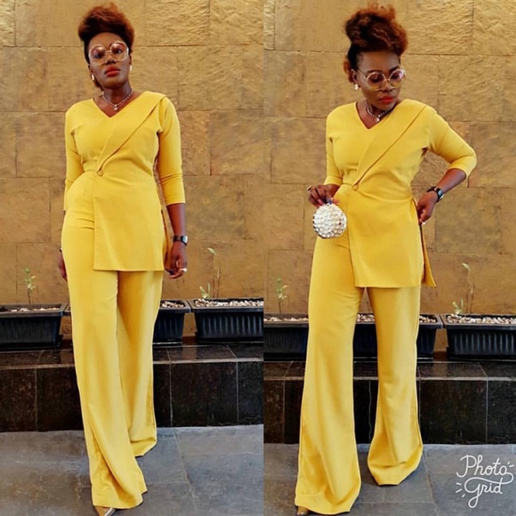 Mustard Two piece illusion blazer Jumpsuit - Picture 3 of 3